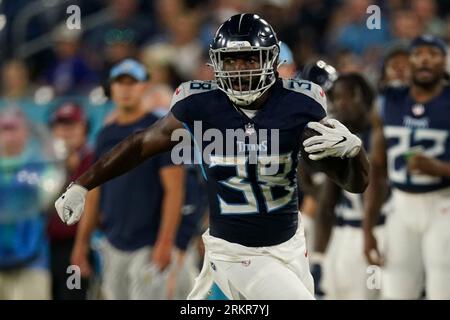 Tennessee Titans running back Jacques Patrick (38) carries against New  England Patriots cornerback Rodney Randle Jr. (39) in the second half of an  NFL preseason football game Friday, Aug. 25, 2023, in