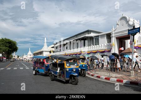 Bangkok, Thailand - Jun 1, 2019: The atmosphere in the Grand Palace temple with visitors and tourists and tricycle taxi, Grand Palace, Bangkok, Thaila Stock Photo