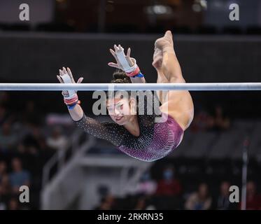 August 25, 2023: Kayla DiCello competes on the uneven bars during Woman ...