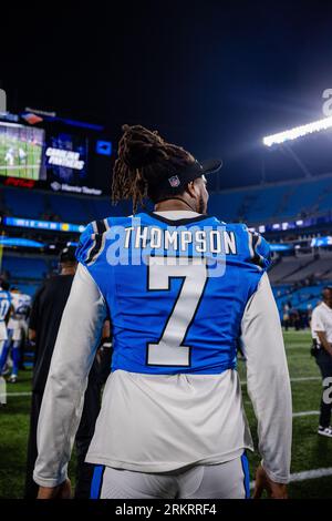 August 25, 2023: Carolina Panthers linebacker Shaq Thompson (7) after the NFL matchup against the Detroit Lions in Charlotte, NC. (Scott Kinser/Cal Sport Media) Stock Photo