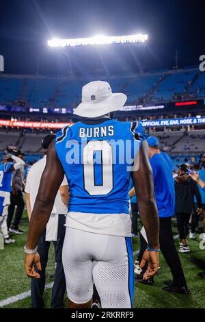 August 25, 2023: Carolina Panthers linebacker Brian Burns (0) after the NFL matchup against the Detroit Lions in Charlotte, NC. (Scott Kinser/Cal Sport Media) Stock Photo