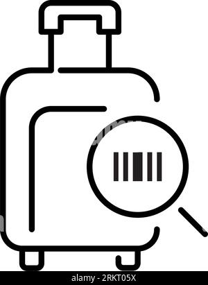 Scanning barcode on suitcase. Automated luggage tracking system. Pixel perfect, editable stroke Stock Vector
