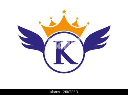 Wing Logo on Letter K Concept With Crown Icon Vector Template. Wing Symbol Stock Vector