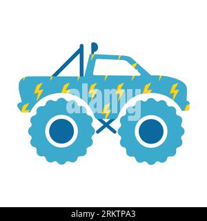 Monster truck with lightning thunder bolt pattern on white background. Isolated illustration. Stock Photo