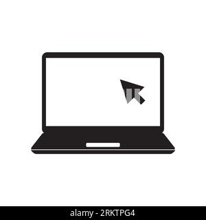 Laptop with pointer or cursor icon. Simple solid style for web template and app. Online, PC, registration, internet, book, mouse, vector illustration Stock Vector