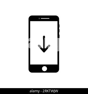 Download smartphone icon in black flat design on white background, File download on screen Stock Vector