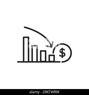 Graph down, reduce progress line icon. Simple outline style efficiency decrease graphic, finance chart, abstract graph, trend vector illustration. Arr Stock Vector