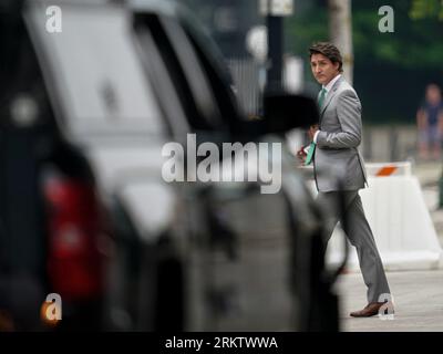 Canadas Prime Minister Justin Trudeau Leaving Global Environment Facilitys Seventh Assembly In Vancouver Bc August 25 2023 2rktwwa 