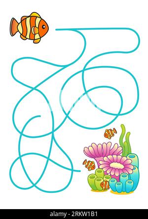 Labyrinth maze of cartoon funny underwater animals and fish. Vector ...
