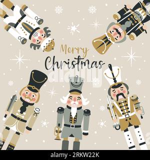 Christmas Nutcrackers Vector Illustration on Light Background. Postcard. Stock Vector
