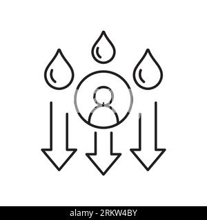 dehydration line icon, low body water Stock Vector