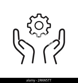 Skill ability icon. Skilled employee. Gear and hand symbol of talents abilities. Leadership capability, competency outline style. Editable stroke Vect Stock Vector