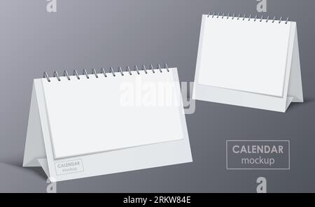 Realistic blank desk calendar mockup on grey background isolated vector illustration Stock Vector