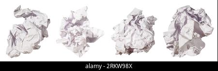 Set of 4 balls of crumpled white paper, isolated on a white background Stock Photo