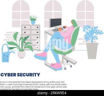 Woman working on computer vector illustration. Stock Vector