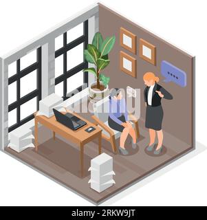 Unlucky day in office isometric composition with two female employees having unpleasant conversation 3d vector illustration Stock Vector