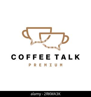 Coffee talk logo. Coffee chat simple line logo. Stock Vector