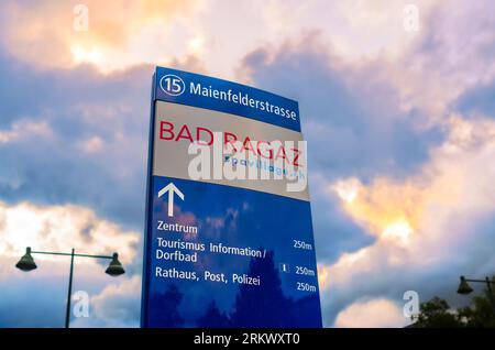 Bad Ragaz, Switzerland - July 25, 2023: Board with information about important points in the famous Swiss spa resort of Bad Ragaz Stock Photo