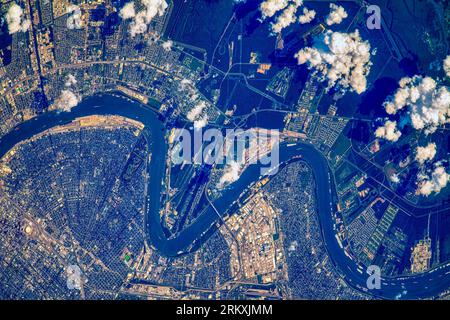 Curved River in the area of New Orleans, USA. Digital enhancement of an image by NASA. Stock Photo