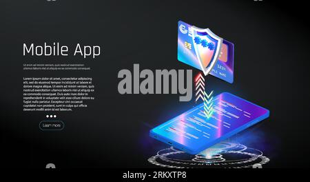Online banking, login, protection, The concept of a smart wallet with an application for payment Flat Isometric vector illustration. E-payment screen Stock Vector