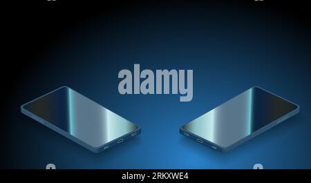 Mobile phone with a reflection on the screen on a polished background. Layout or template of mobile phones. Realistic phone with blank screen. Smartph Stock Vector