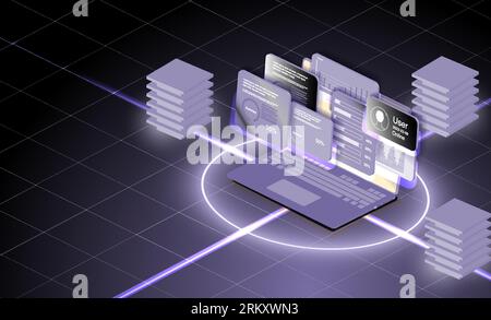 Software development. Abstract vector in futuristic polygonal style with wireframe. Concept illustration for support, assistance, call center. Stock Vector