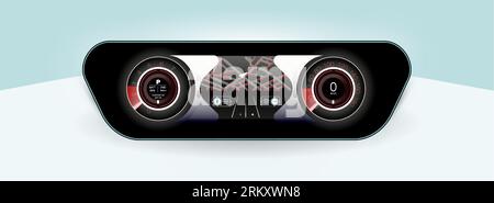 The concept car instrument panel, red backlight and a additional display settings of the car. Vector illustration. Stock Vector