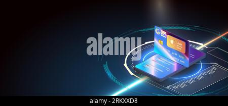 Buy by card, online payment app for smartphone and bank cards mockup vector illustration set Online in-app purchases, Online devices upload, download Stock Vector