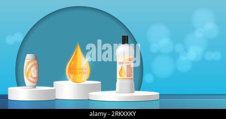 Luxury cosmetic Bottle package skin care cream, Beauty cosmetic product poster Vector 3D skincare cosmetic illustration hydration product packaging. Stock Vector