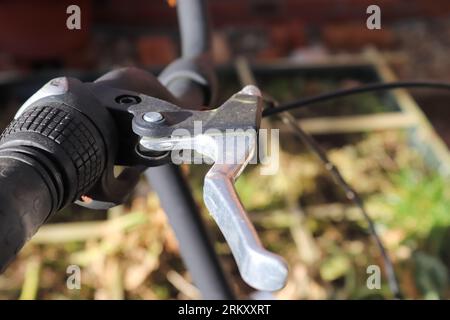 Selective Focus Show At The Handbrake Lever On A Bicycle Stock Photo
