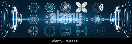 Head-up display elements for the web and app. Futuristic user interface. set of black and white infographic elements. Stock Vector