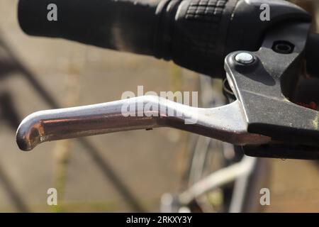 Selective Focus Show At The Handbrake Lever On A Bicycle Stock Photo