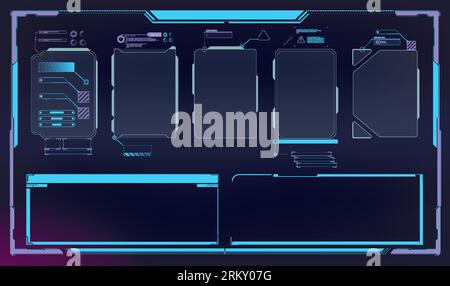 Futuristic interface ui elements. Holographic hud user interface elements, high tech bars and frames. HUD, UI, GUI futuristic user interface screen el Stock Vector