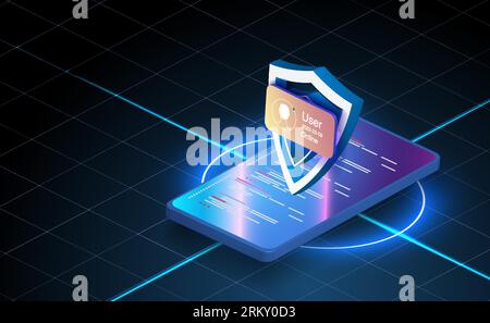 Can use for web banner. Secure payment, payment protection concepts. Credit card with lock. Vector illustration Mobile security concept. Secure intern Stock Vector