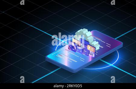 Mobile delivery application interface.   isometric flat design. Vector illustration Stock Vector
