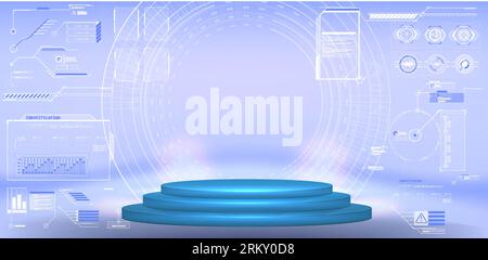 Blank Hologram for show your product. Circle technology portal. Vector illustration Abstract blue light effect background. Futuristic lab with 3D circ Stock Vector