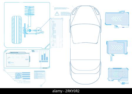 Collection of modern abstract posters. In acid style. Retro futuristic design elements, perspective grid, tunnel, circle. Black and white retro cyberp Stock Vector