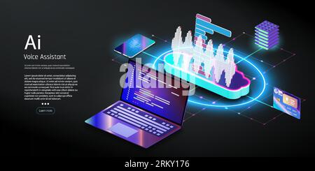 AI artificial intelligence robot support.Voice assistant concept. Vector sound wave. Voice and sound recognition equalizer wave flow background. Voice Stock Vector