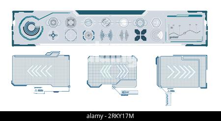 Set of modern frames, callouts for user menu interface elements in futuristic style. Game futuristic digital display, hud tech future frame. Informati Stock Vector