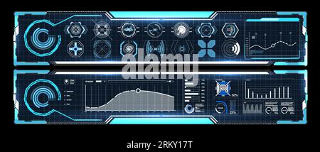 Futuristic Vector HUD Interface Screen Design. Digital callouts titles. HUD UI GUI futuristic user interface screen elements set. High tech screen for Stock Vector