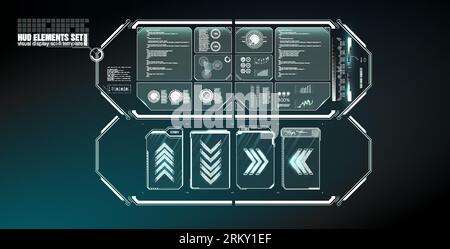 Futuristic Vector HUD Interface Screen Design. Digital callouts titles. HUD UI GUI futuristic user interface screen elements set. High tech screen for Stock Vector