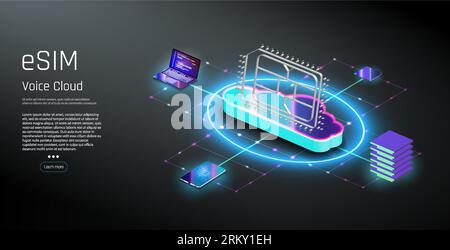 Embedded SIM concept. New mobile communication technology. Concept for mobile sim card technology and network. Futuristic projection esim card. vector Stock Vector