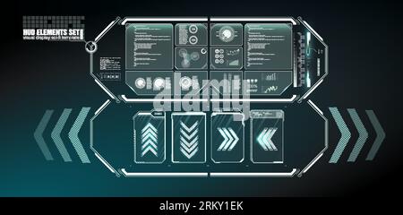 Futuristic Vector HUD Interface Screen Design. Digital callouts titles. HUD UI GUI futuristic user interface screen elements set. High tech screen for Stock Vector