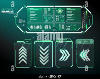 Futuristic Vector HUD Interface Screen Design. Digital callouts titles. HUD UI GUI futuristic user interface screen elements set. High tech screen for Stock Vector