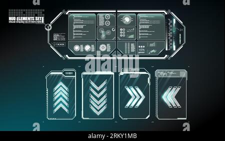 Futuristic Vector HUD Interface Screen Design. Digital callouts titles. HUD UI GUI futuristic user interface screen elements set. High tech screen for Stock Vector