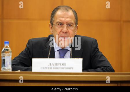 Bildnummer: 59123115  Datum: 23.01.2013  Copyright: imago/Xinhua (130123) -- MOSCOW, Jan. 23, 2013 (Xinhua) -- Russia s Foreign Minister Sergei Lavrov speaks during an annual press conference in Moscow, Russia, Jan. 23, 2013. (Xinhua/Pavel) (zf) RUSSIA-MOSCOW-PRESS CONFERENCE-FOREIGN MINISTER-LAVROV PUBLICATIONxNOTxINxCHN People Politik x0x xrj 2013 quer      59123115 Date 23 01 2013 Copyright Imago XINHUA  Moscow Jan 23 2013 XINHUA Russia S Foreign Ministers Sergei Lavrov Speaks during to Annual Press Conference in Moscow Russia Jan 23 2013 XINHUA Pavel ZF Russia Moscow Press Conference Forei Stock Photo