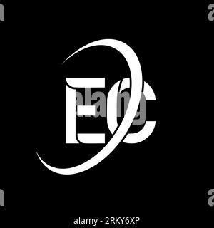 EC logo. E C design. White EC letter. EC/E C letter logo design. Initial letter EC linked circle uppercase monogram logo. Stock Vector
