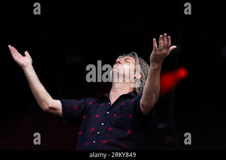 Paris, France. 25th Aug, 2023. Bertrand Belin performs on stage during the live concert. The second day of 20th edition of the French music festival Rock en Seine has been headlined by the British Placebo, at Domaine National de Saint-Cloud. Credit: SOPA Images Limited/Alamy Live News Stock Photo