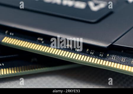Ram Module Part DDR4 DRAM memory modules electrical contact macro. Computer RAM chipset ...