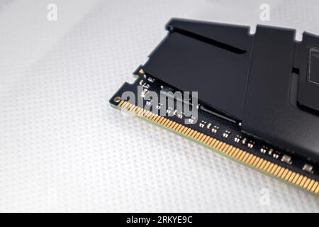 DDR4 DRAM memory module, Computer RAM chip close-up on white. Desktop PC memory parts for assemble Stock Photo